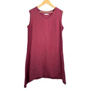 Bryn walker Asymmetrical 100% linen lagen dress maroon sz M‎